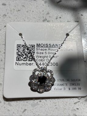 Sterling Silver Moissanite Floral Pendant Necklace, 5.0 mm, 0.8 CTW, color D
